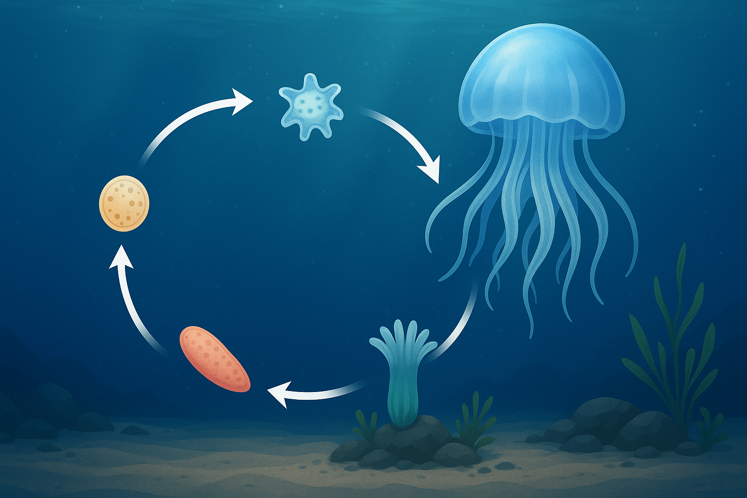 Полный жизненный цикл медузы