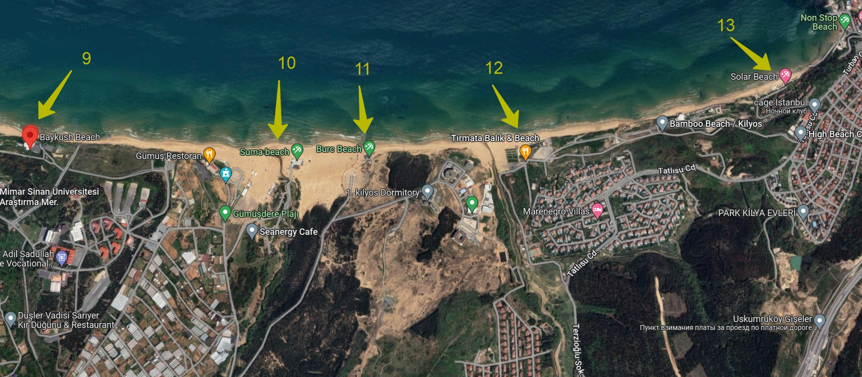 5 частных платных пляжей в районе Kumköy