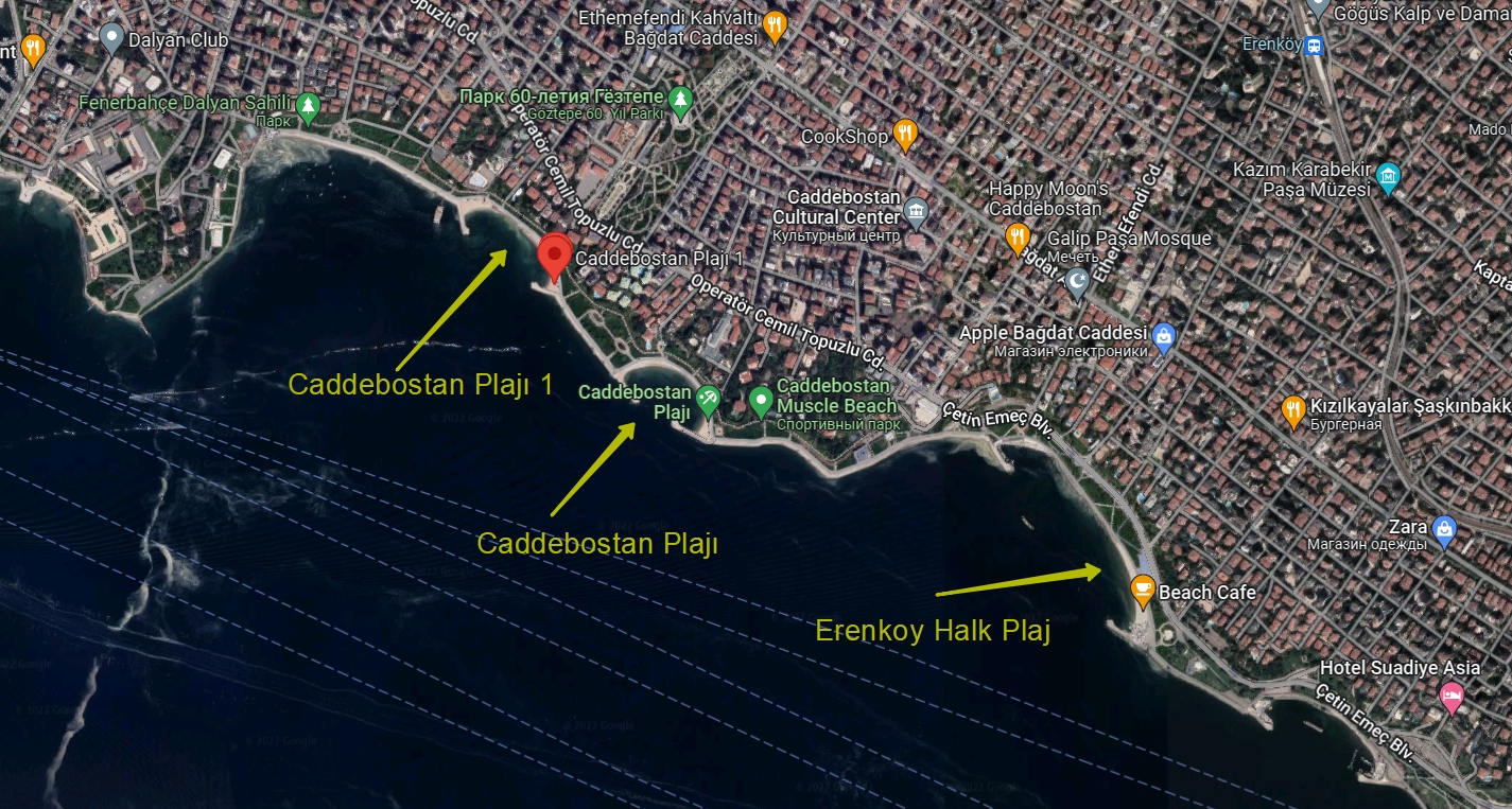 Пляжи Стамбула на карте - район Кадыкей