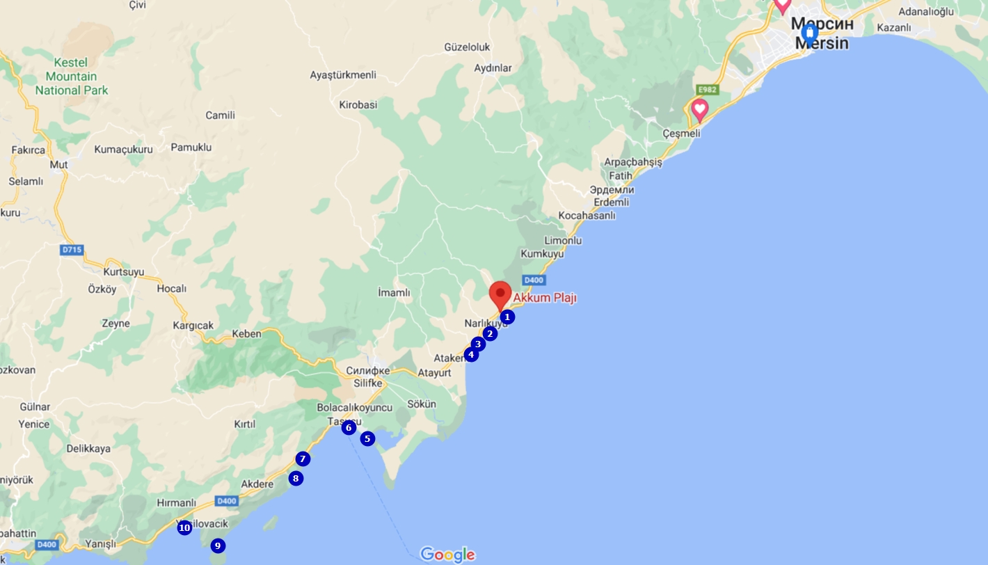 Карта побережья района Силифке