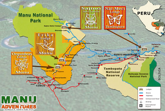 Карта заповедников вокруг Пуэрто-Мальдонадо